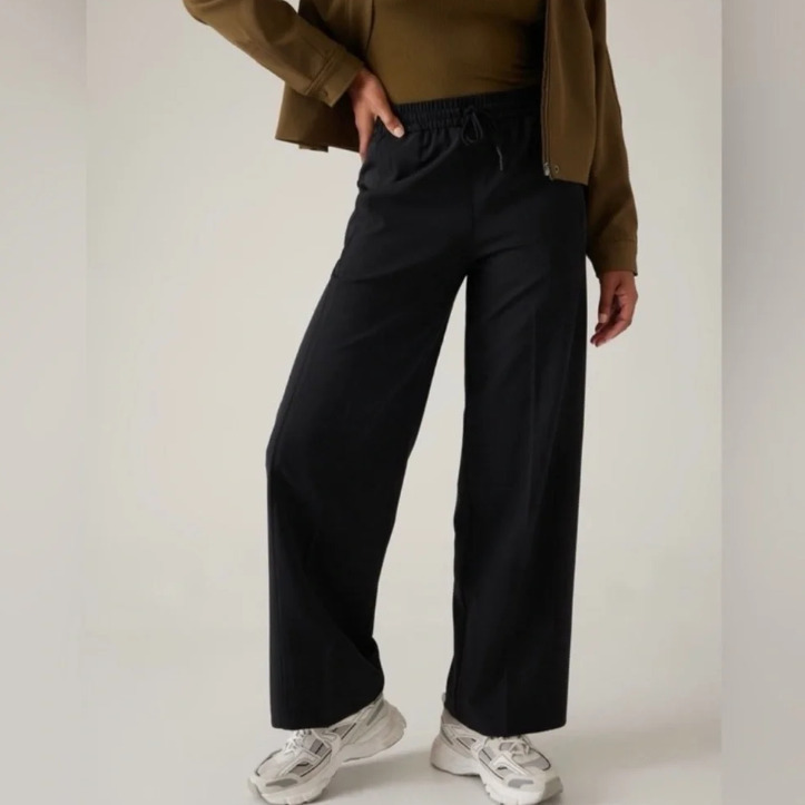 Athleta Stride Pant Drawstring Black Large Elastic Waist Trouser L